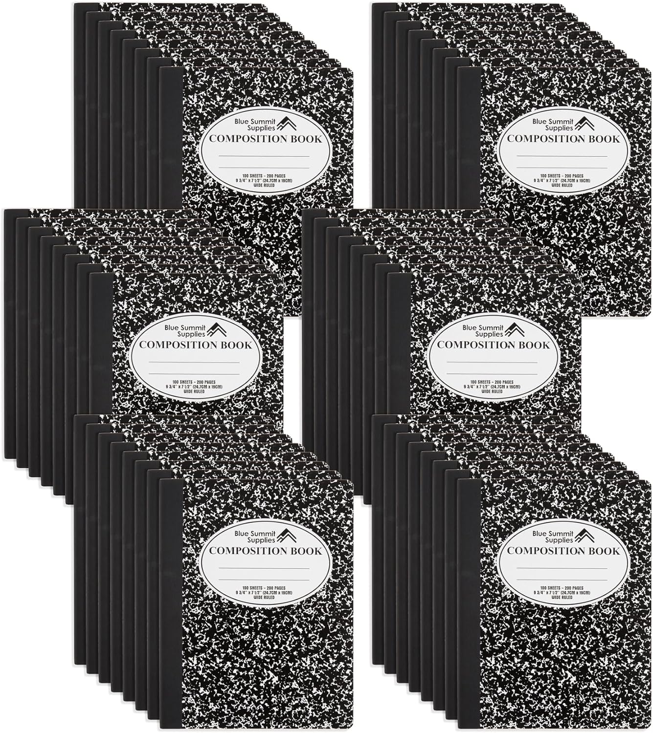 Marble Black Composition Notebooks Bulk Pack, Wide Ruled