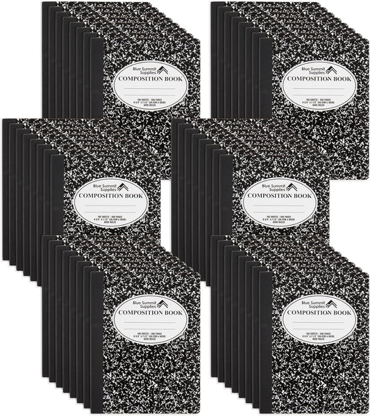 Marble Black Composition Notebooks Bulk Pack, Wide Ruled