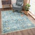 Caria Washable Non-Slip 6x9 Rug - Blue/Beige Traditional Design