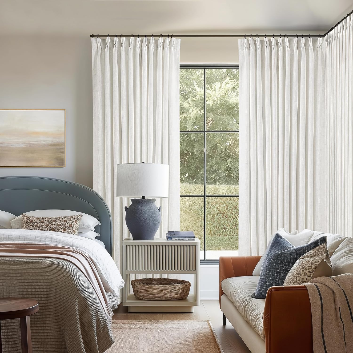 Extra Wide Linen Curtains 70Wx102L for Living Room & Bedroom