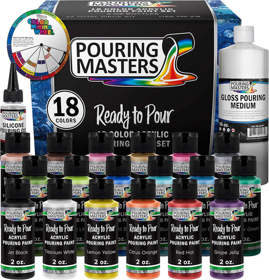 Pouring Masters 18 Color Metallic Acrylic Paint Set for Art
