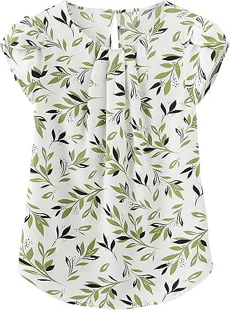 TASAMO Women's Casual Pleated Top with Cap Sleeves for Summer