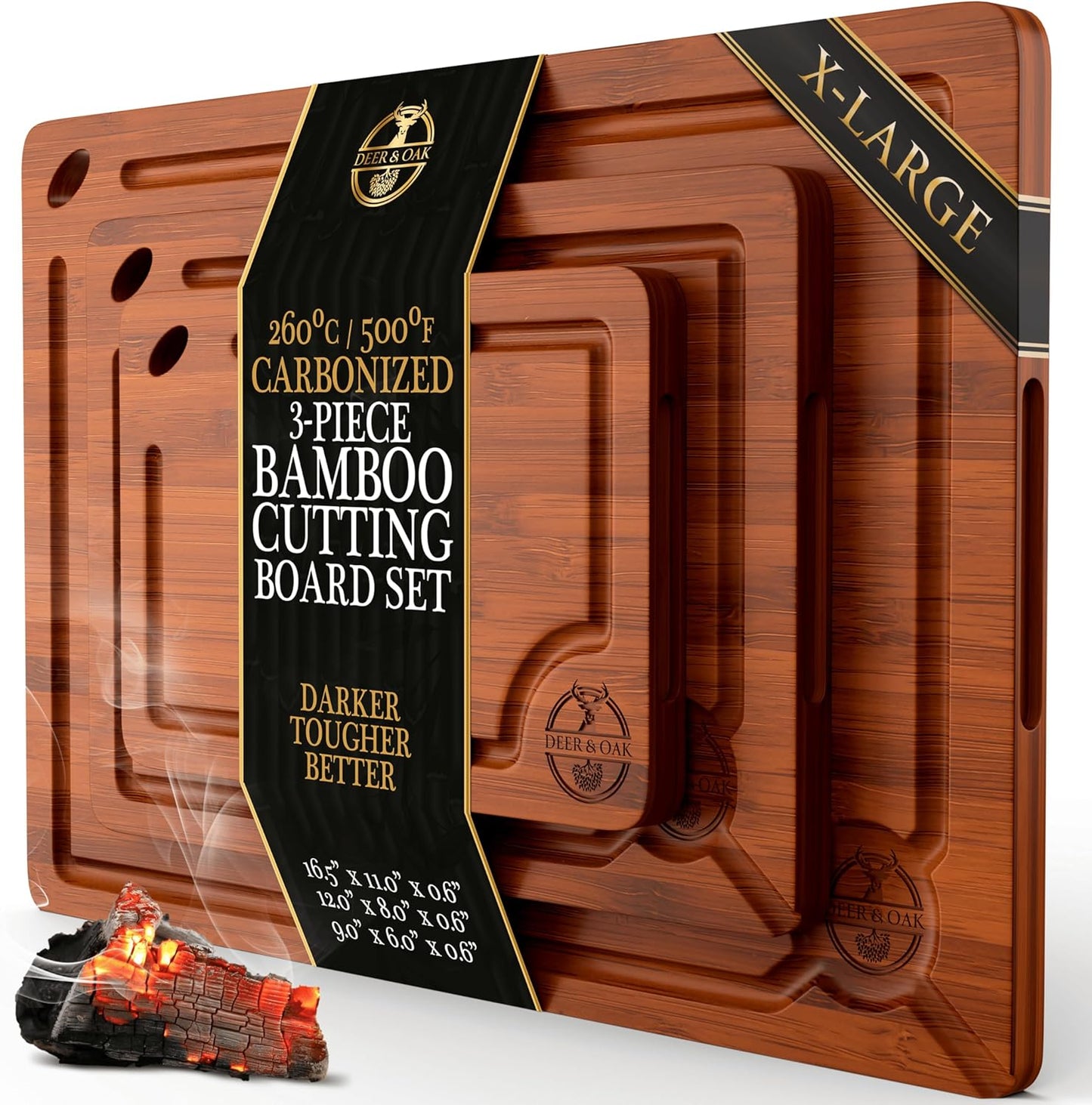 Pre-Oiled Non Toxic Bamboo Cutting Board Set for Kitchen Use