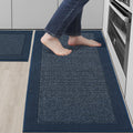 Blue Kitchen Rugs Set of 2 20x32 + 20x48 - Absorbent Non-Slip Mats