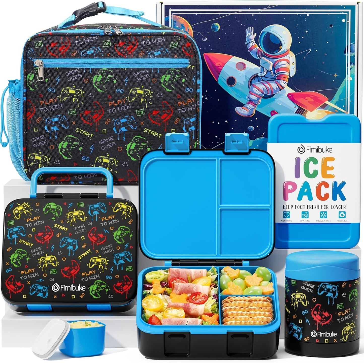 Fimibuke Bento Lunch Box Set for Kids with Thermos & Ice Pack