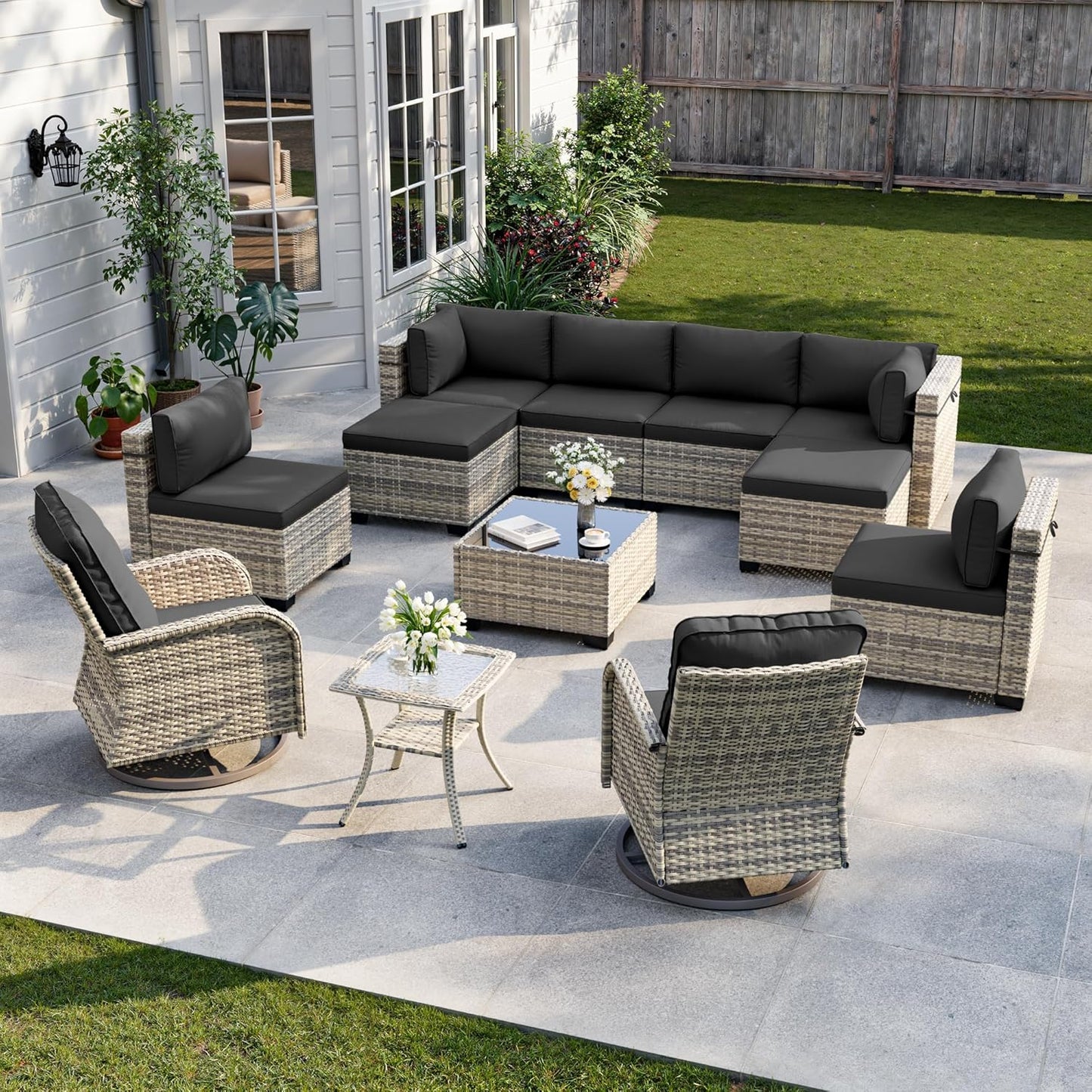 12-Piece Outdoor Patio Furniture Set with Swivel Chairs