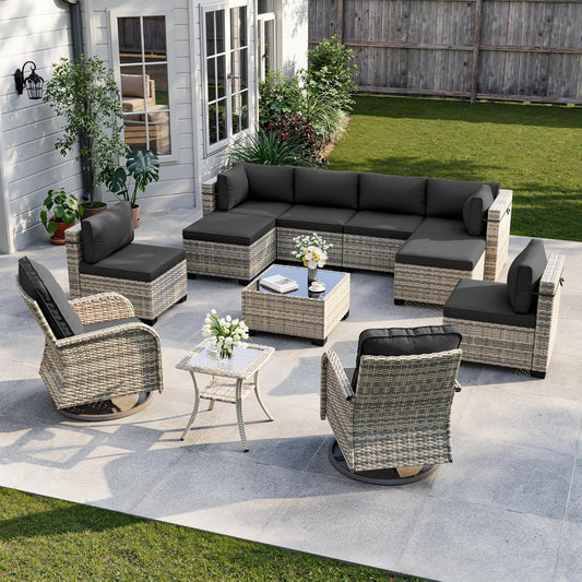 12-Piece Outdoor Patio Furniture Set with Swivel Chairs