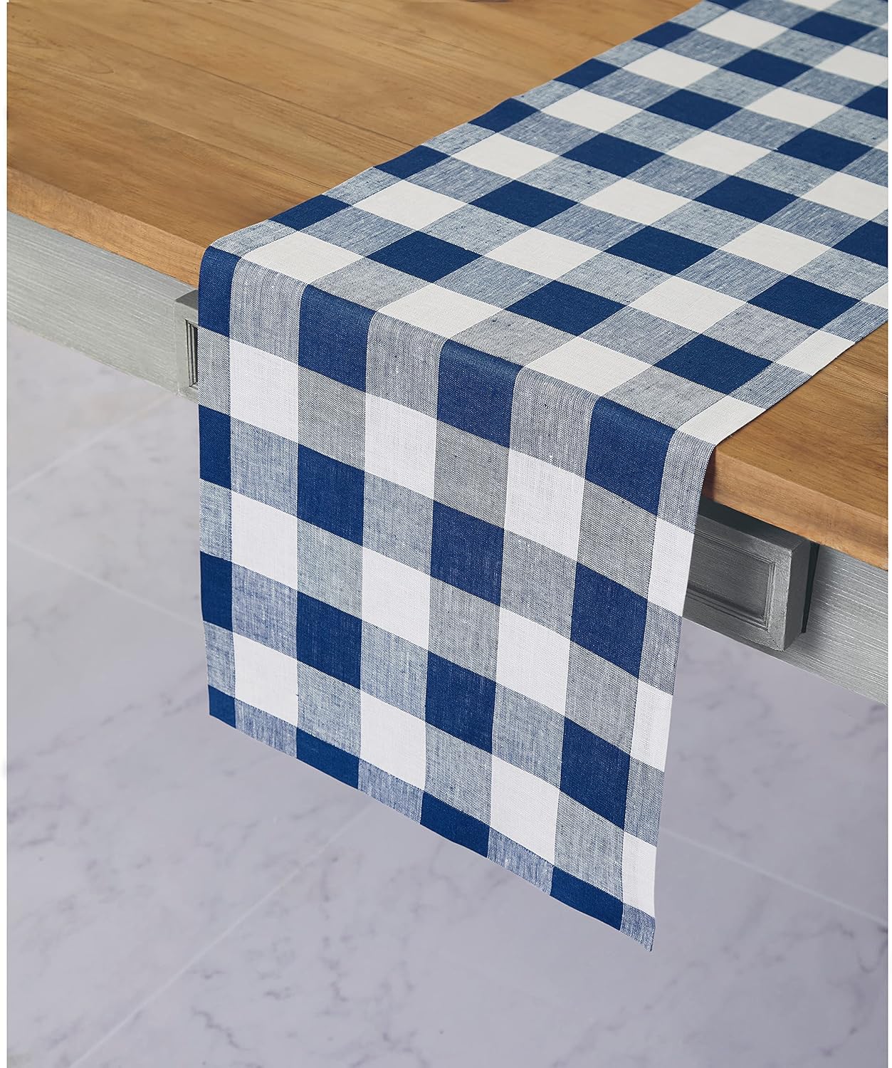 Buffalo Plaid Table Runner 14 x 48 Inch in Blue and White