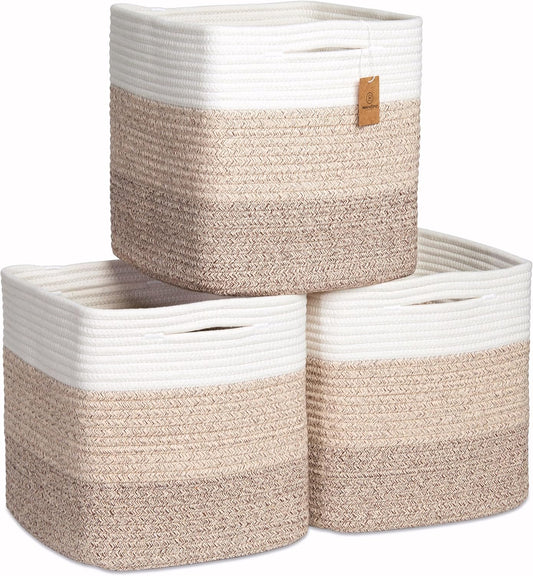 NaturalCozy 11 Inch Cotton Rope Woven Storage Cubes for Organizing