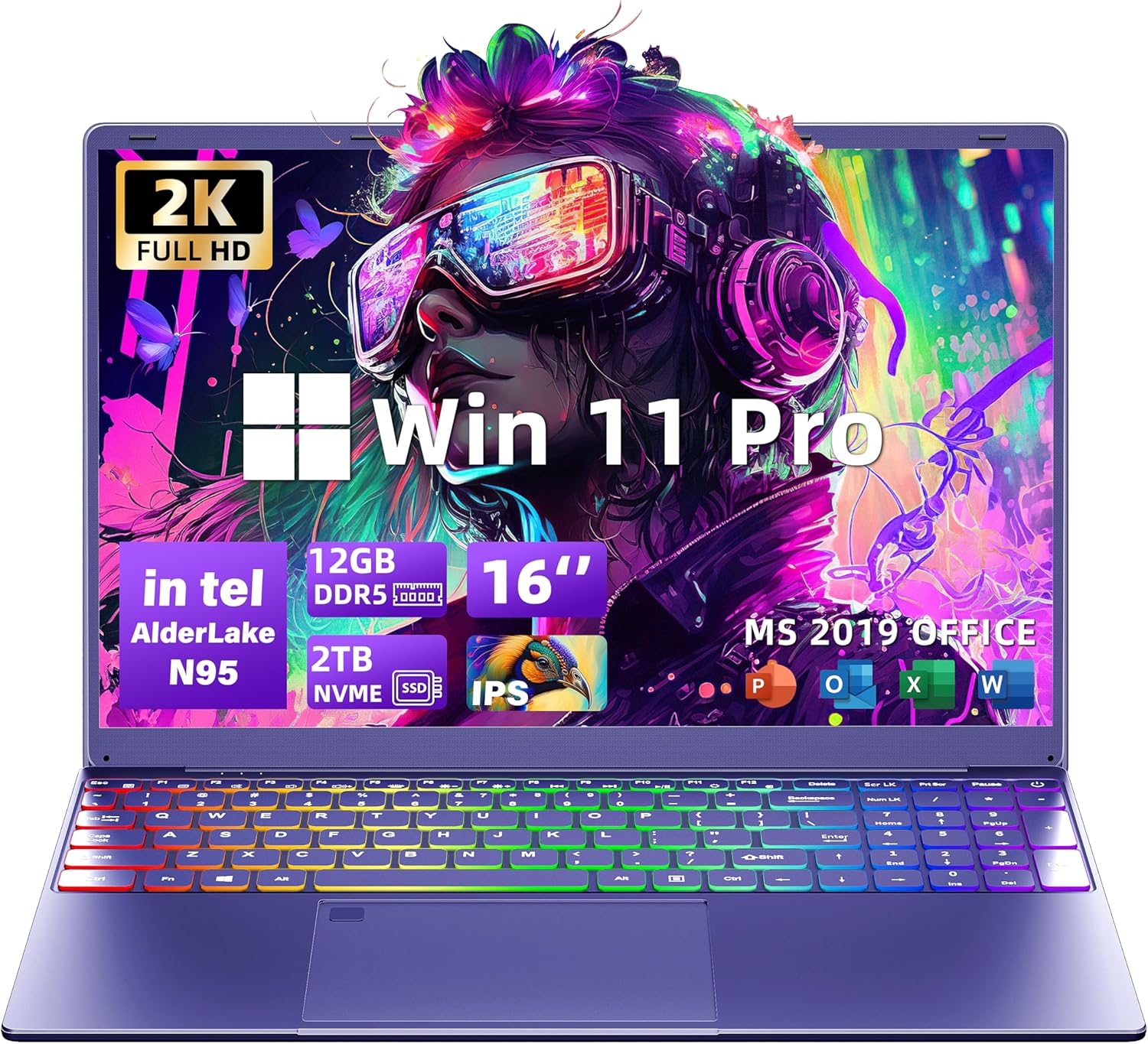 Svikou 16in Purple Laptop with N95 Processor & 2TB SSD