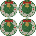 Christmas Placemats Set of 4 Green Wreath Rhinestones - Sparkly Table