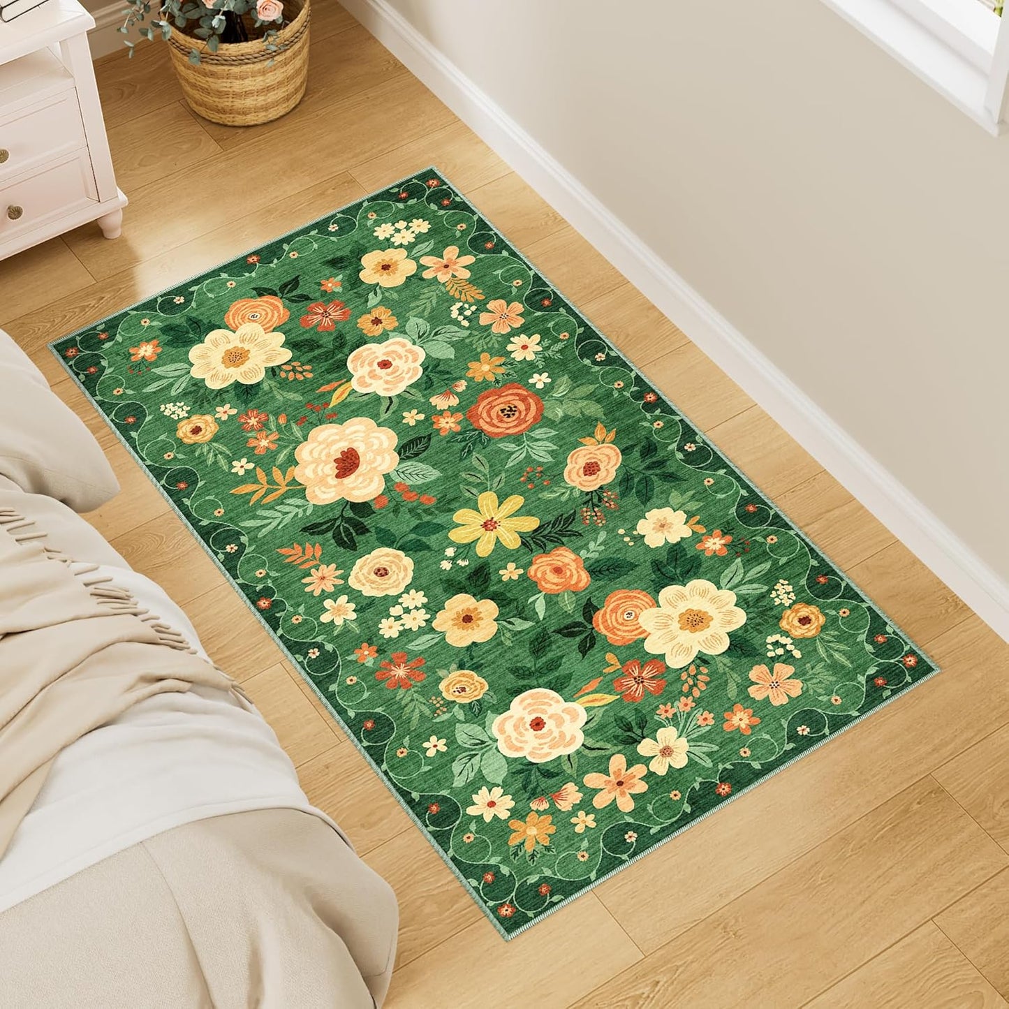 DUKINO 2x4 Washable Floral Runner Rug for Entryway and Kitchen