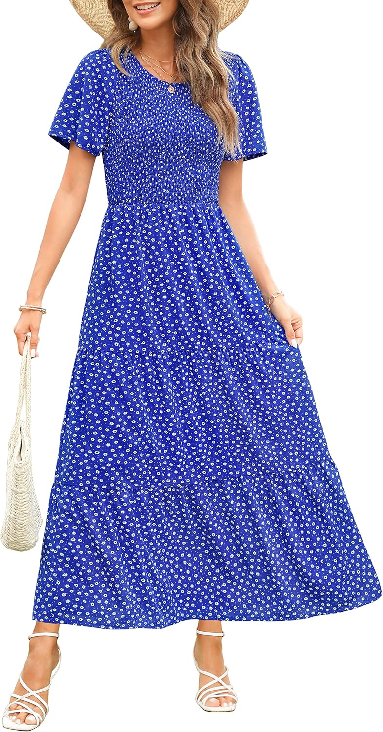 Maggeer Womens Smocked Maxi Dress for Summer and Fall Events