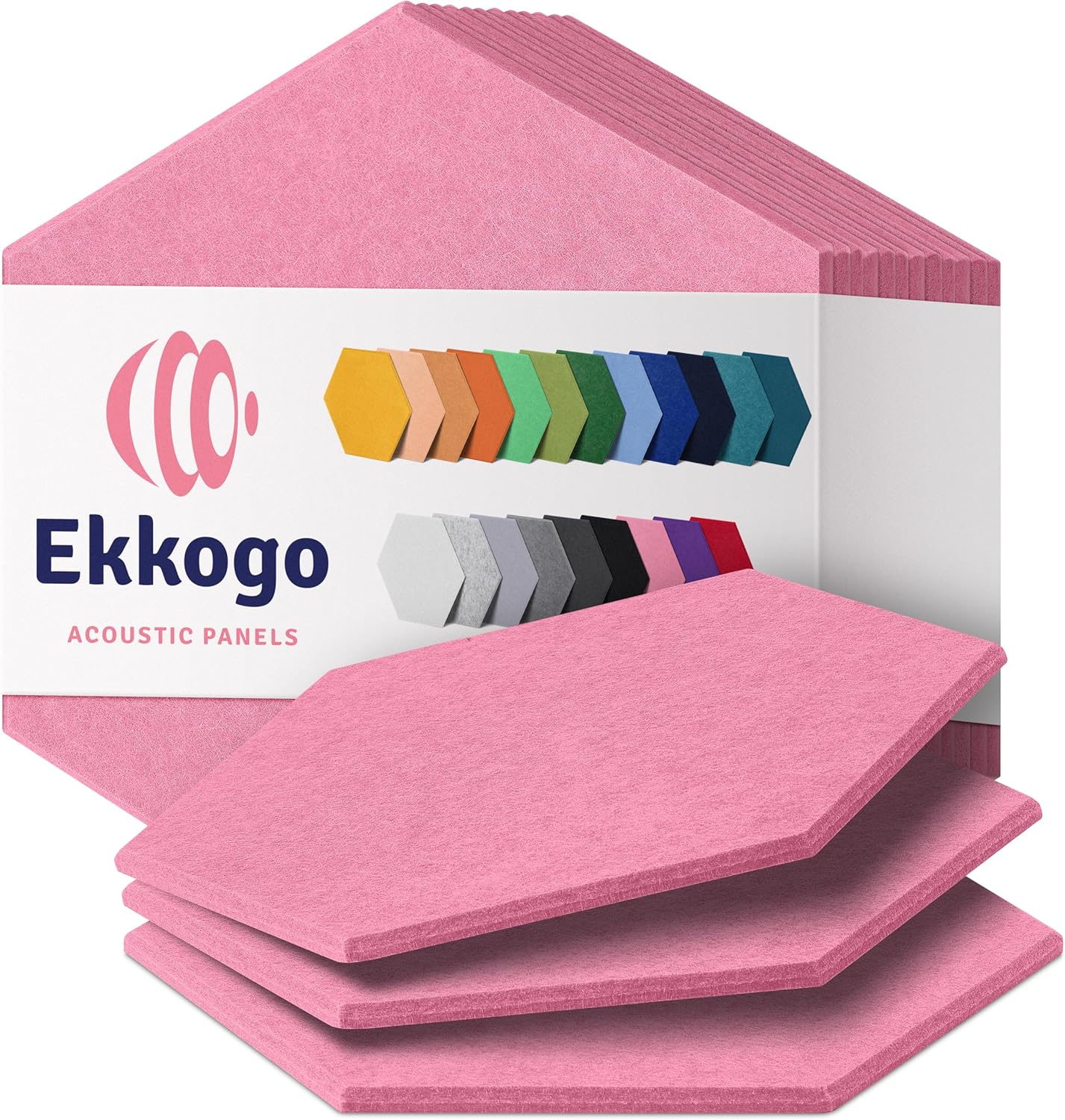 Acoustic Panels 12-Pack Chic Pink Hexagon for Soundproofing