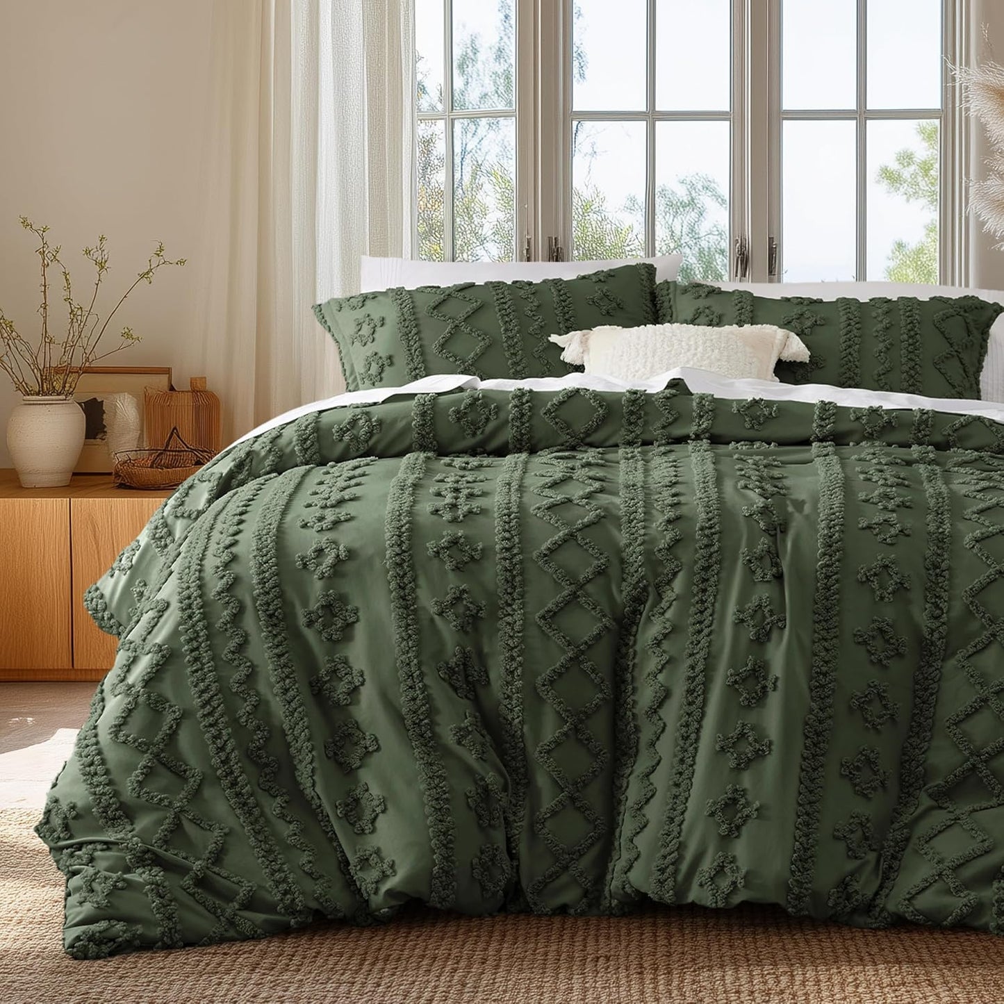 Boho Twin Kids Duvet Cover - Soft Shabby Chic Olive Green