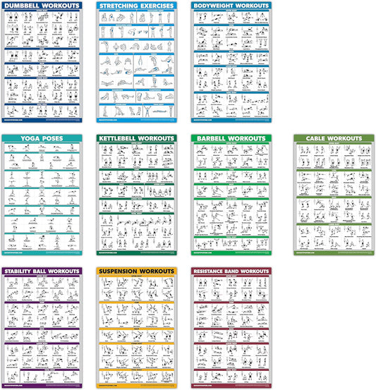 10 Pack Workout Poster Set - Laminated - Ultimate Fitness Guide