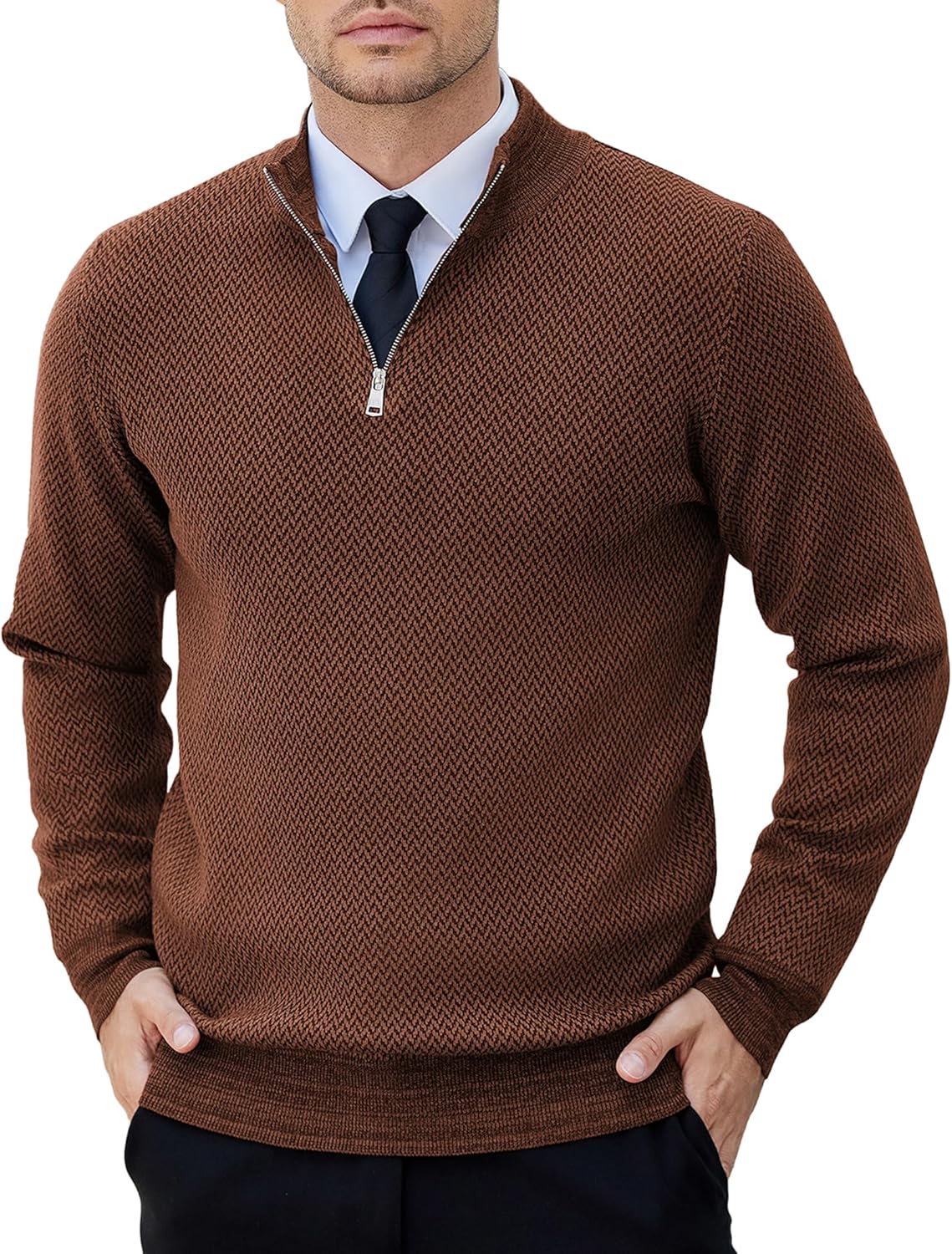 COOFANDY Mens Quarter Zip Pullover Slim Fit Lightweight Sweater