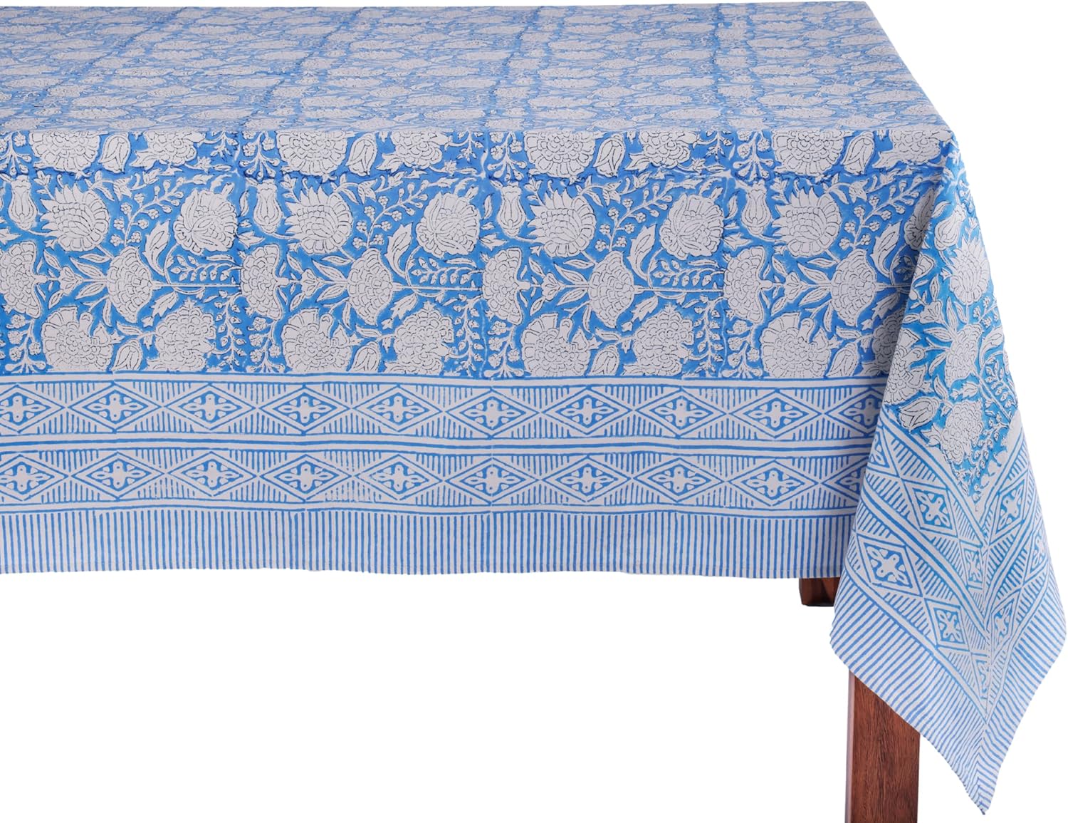 ATOSII Azora Blue Cotton Tablecloth for Summer Dining Events