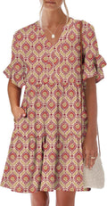 ANRABESS Ruffle Short Sleeve A-Line Tiered Mini Dress - Flowy Fit