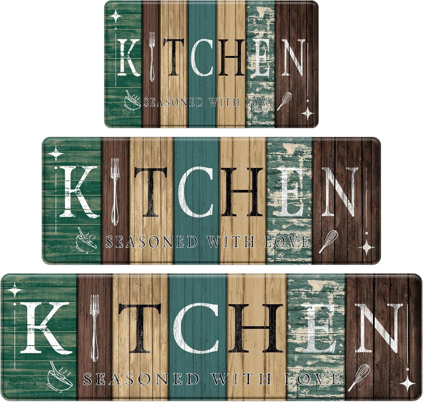 Farmhouse Kitchen Mats for Floor Set of 3, Non-Slip Comfort