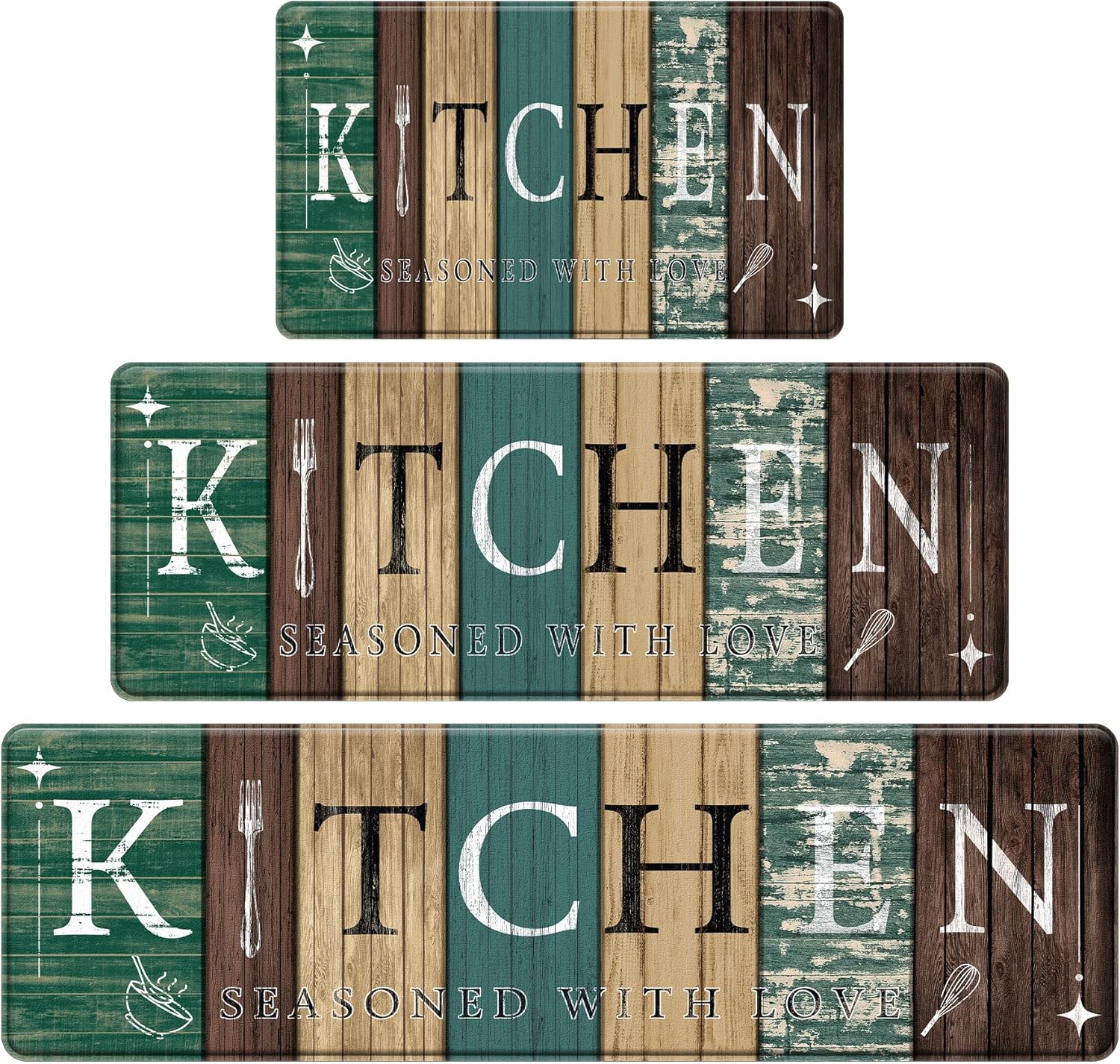 Farmhouse Kitchen Mats for Floor Set of 3, Non-Slip Comfort