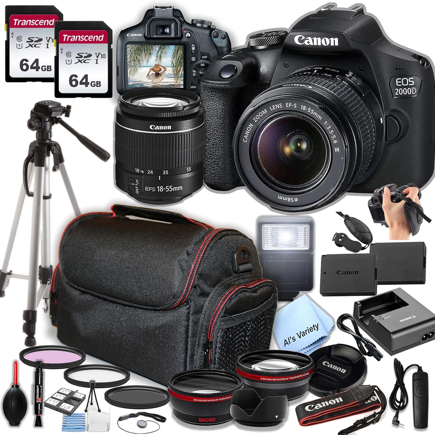 Canon EOS 2000D DSLR Camera Bundle with Lenses and Accessories