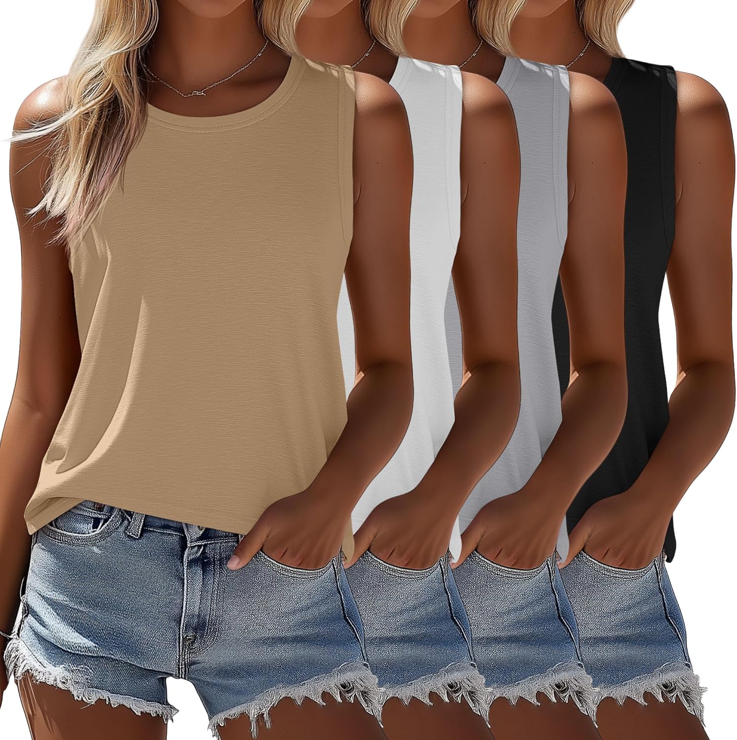 Ficerd Women's Sleeveless Tops 4 Pack for Casual Summer Wear