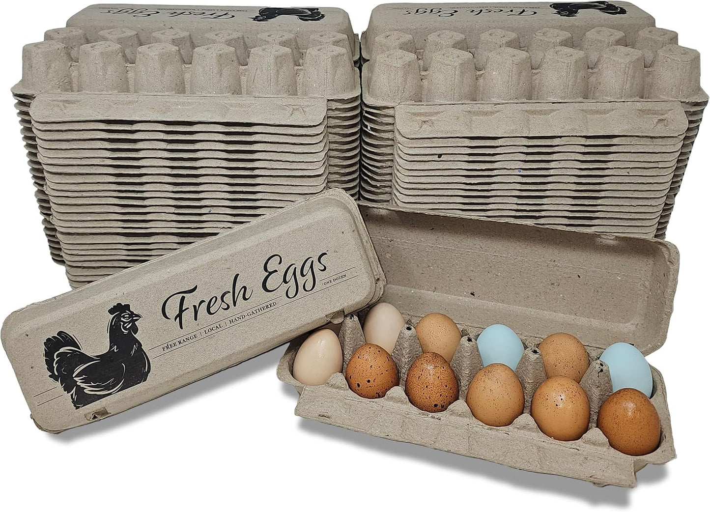 Pecking Order Fresh Eggs Flat Top Paper Egg Cartons - 50 Pack