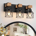Farmhouse 3-Light Vanity Light Over Mirror - Rustic Wood and Black