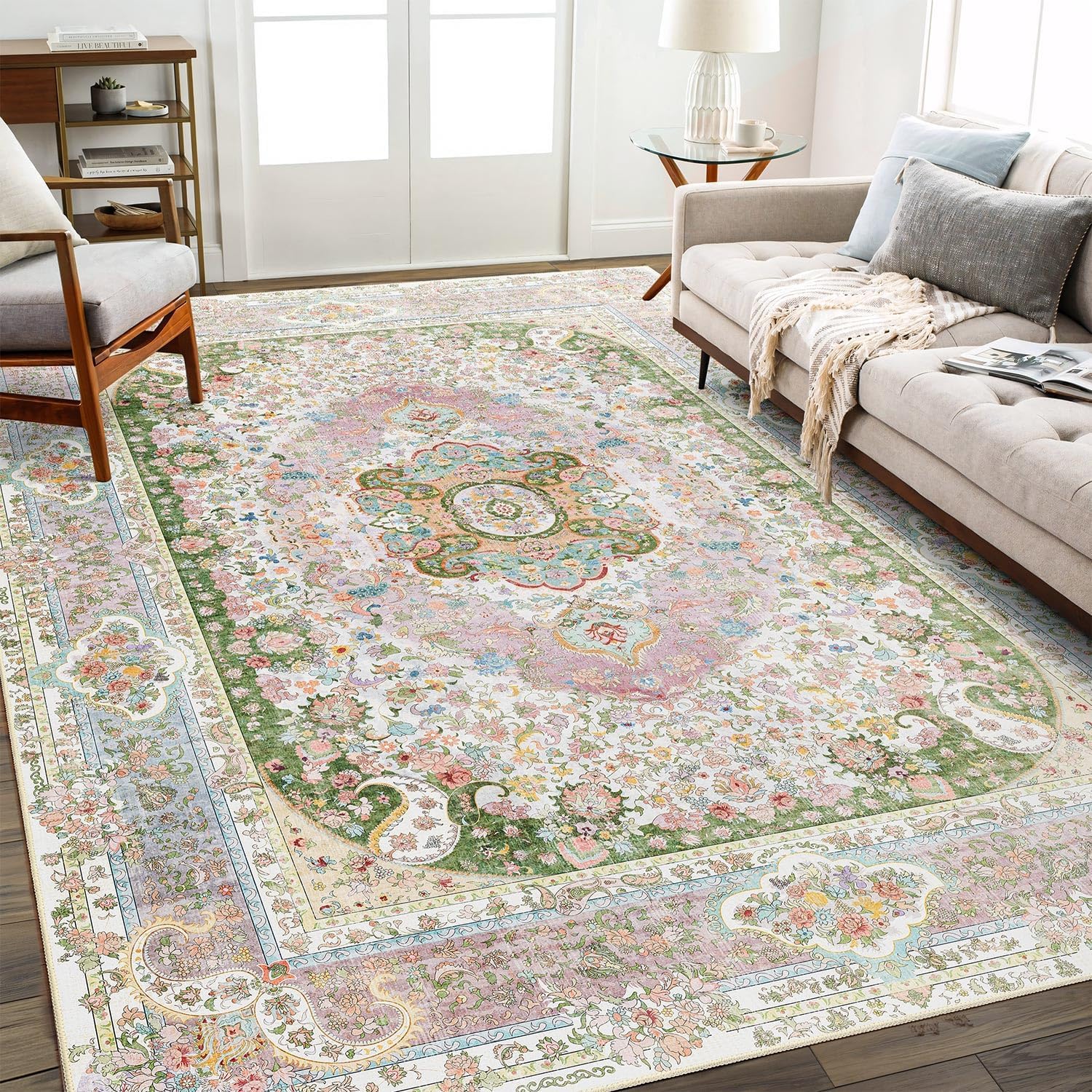 8x10 Washable Pink Area Rug for Living Room and Bedroom