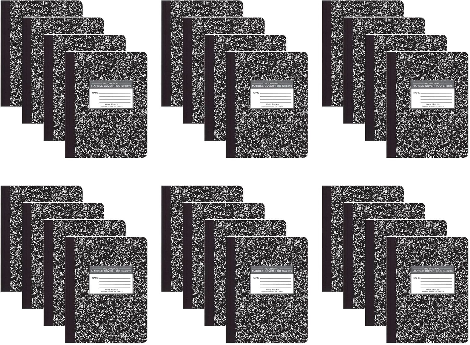 ROARING SPRING Black Marble Composition Notebook 24 Pack