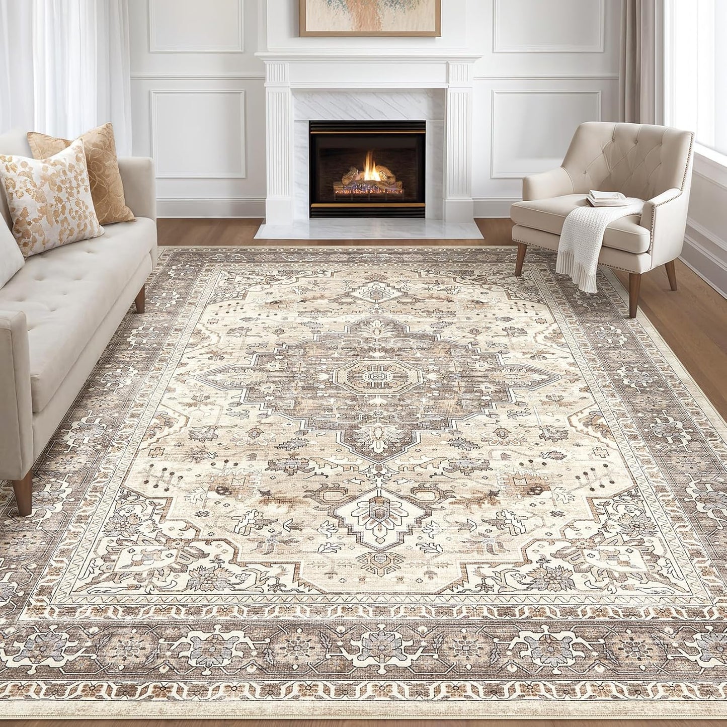 10x14 Area Rugs Living Room: Washable Boho Large Neutral Soft Rug