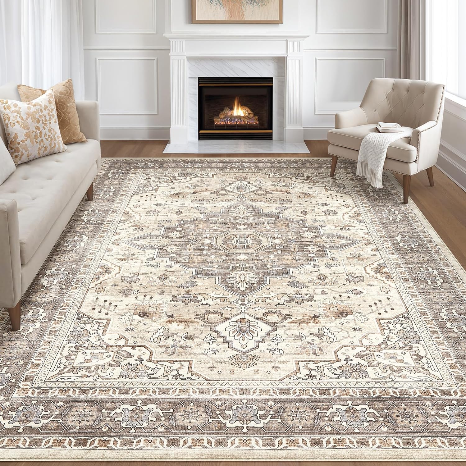 10x14 Area Rugs Living Room: Washable Boho Large Neutral Soft Rug