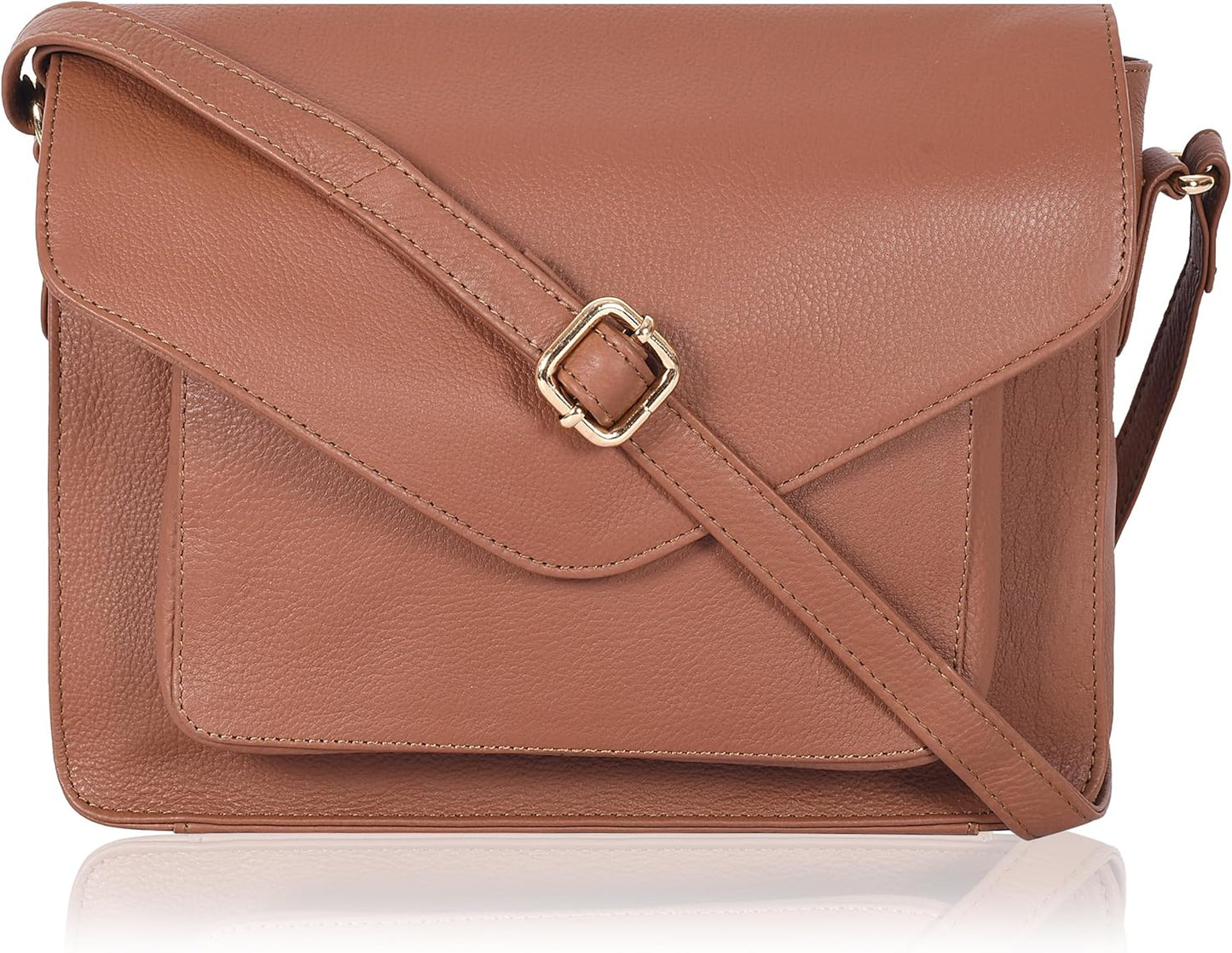 Leather Flapover Crossbody Handbag Purse for Women - Stylish & Compact