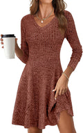 Cozy long sleeve ribbed dress for women - ideal for chilly days