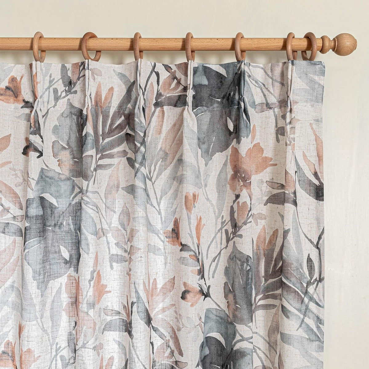 Pinch Pleated Floral Linen Curtains for Elegant Home Decor