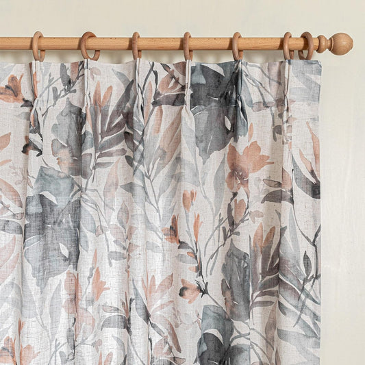 Pinch Pleated Floral Linen Curtains for Elegant Home Decor