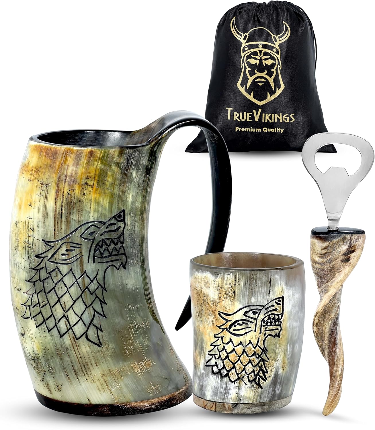 Authentic Viking Drinking Horn Mug Set for Beer and Mead