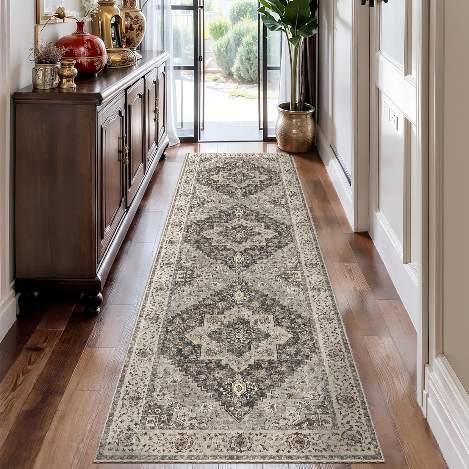 Vintage Chic 2.6x8 Washable Runner Rug for Hallways and More