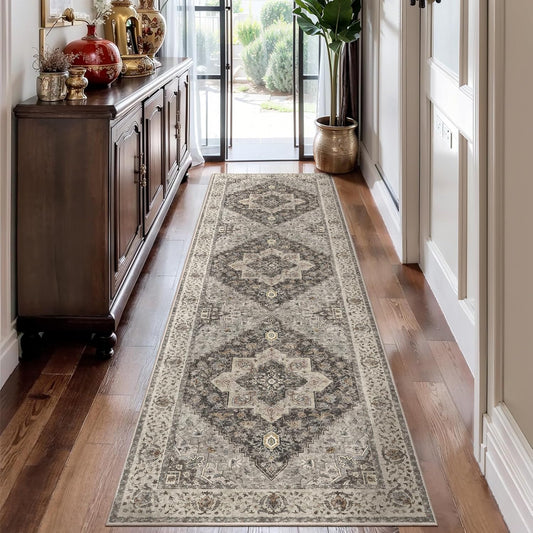 Vintage Chic 2.6x8 Washable Runner Rug for Hallways and More