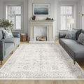 6x9 Washable Area Rug Grey Vintage Neutral Distressed - Soft Low Pile