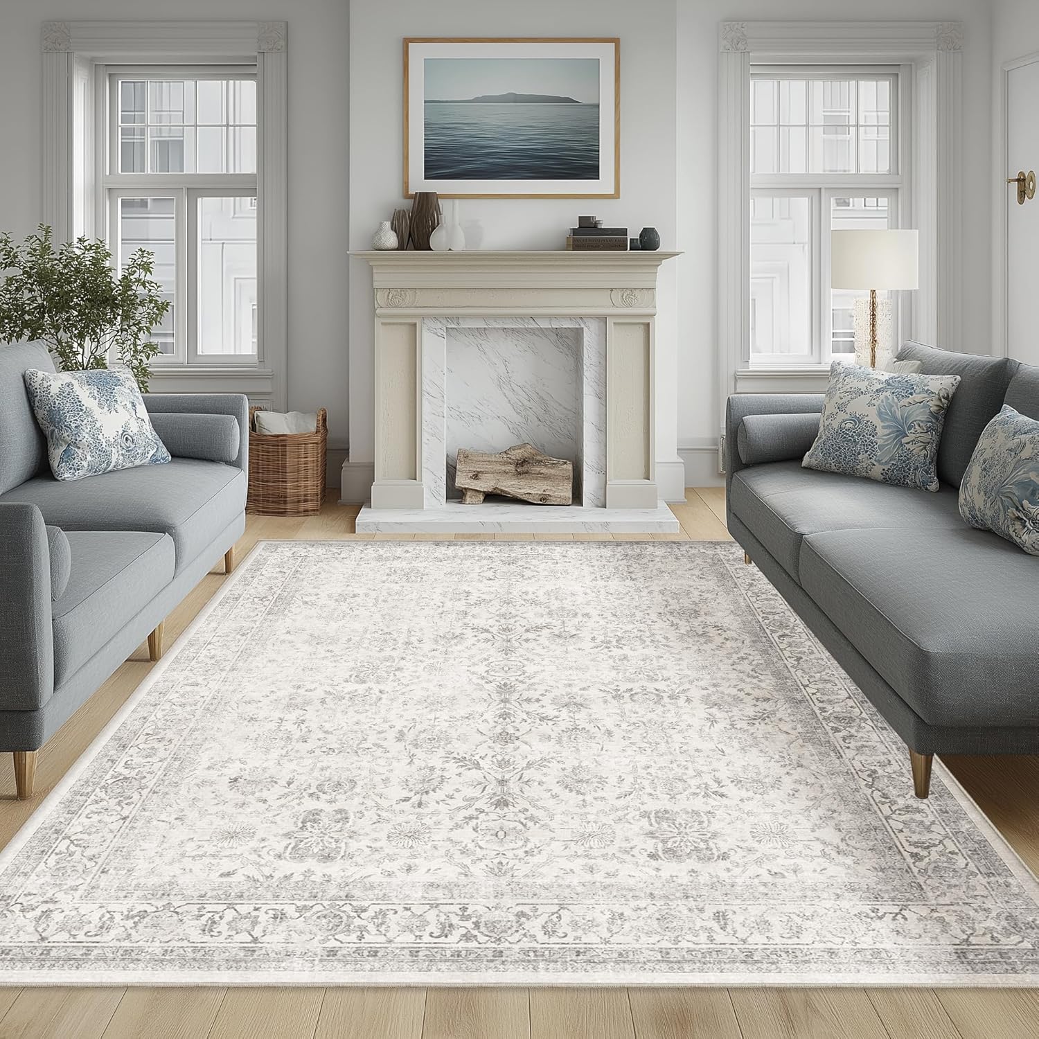 FMFUNCTEX 6x9 Washable Area Rug Grey Vintage for Living Room