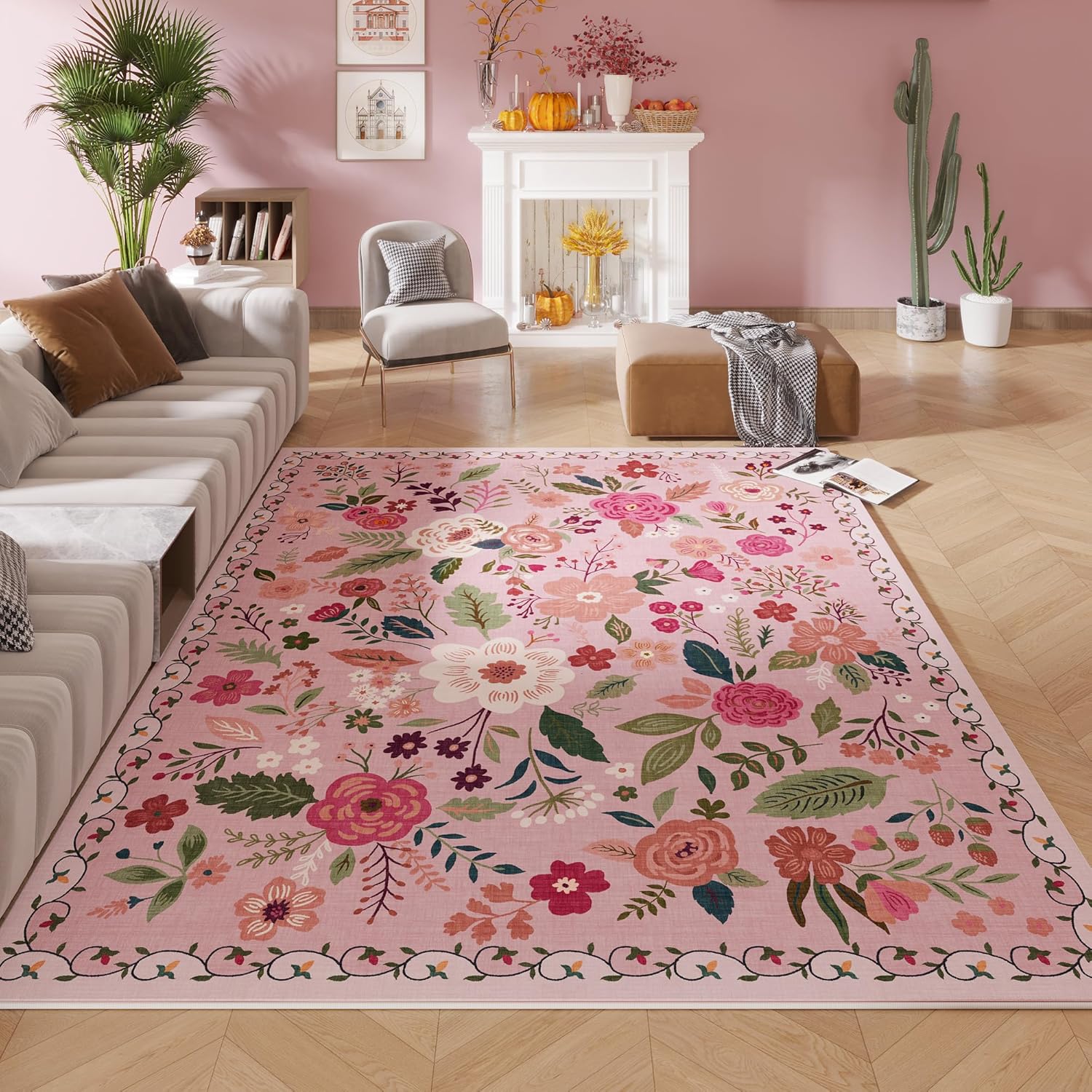 Rugcomf 5x7 Machine Washable Boho Area Rug for Living Room