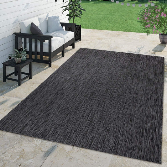 Solid Outdoor Rug for Patio or Balcony Weatherproof Mottled Anthracite