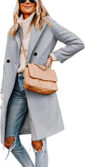 Womens Winter Wool Coat Notch Lapel Peacoat - Knee Length Elegance