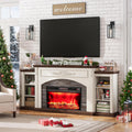 Premium 80 Electric Fireplace TV Stand w/ Stacked Stone Surround & Storage