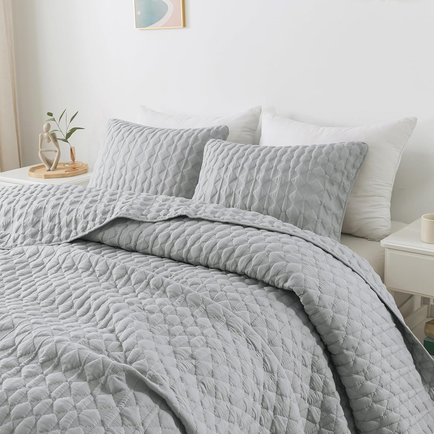 WDCOZY Light Grey Oversized California King Quilt Bedding Set