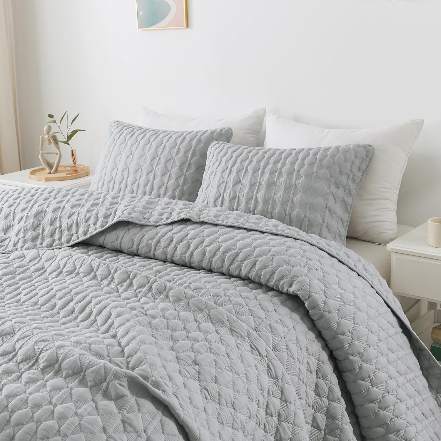 WDCOZY Light Grey Oversized California King Quilt Bedding Set