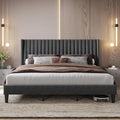 Upholstered King Bed Frame with Wing Headboard - Classic Linen Look