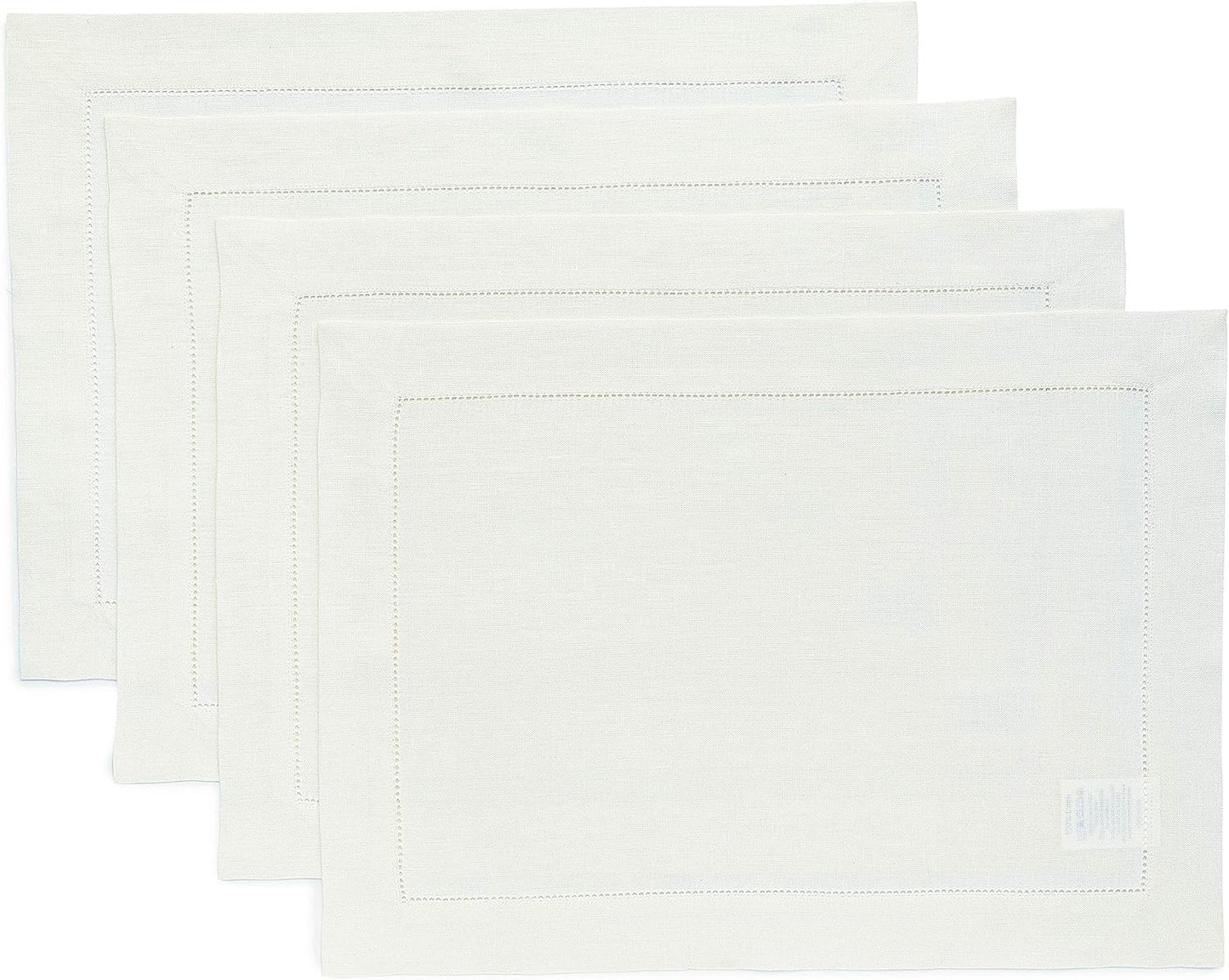 Classic Hemstitch Ivory Linen Placemats Set of 4 for Holidays